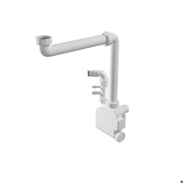 Sifone in plastica salvaspazio da 1'1/4x 32, s/troppo pieno 2 attacchi