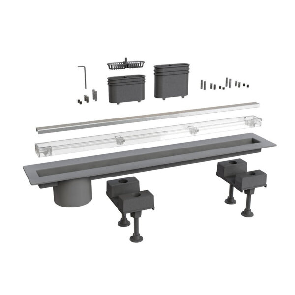 Canale doccia in acciaio inox/abs piastrellabile con scarico laterale 90 cm