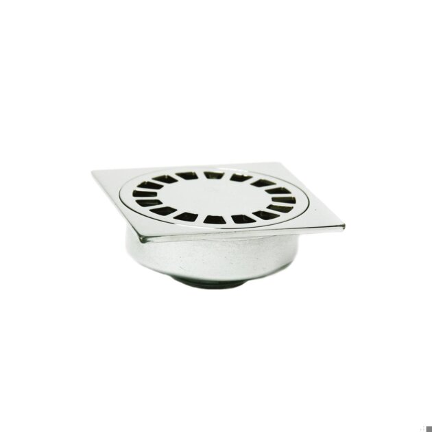Pilettone sifoide a pavimento in ottone da 1'1/4, 100 x 100, uscita diritta