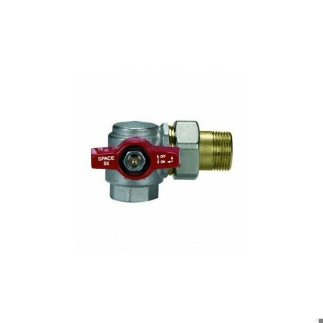 Valvola a sfera squadra con bocchettone DX 3/4 a farfalla rossa frontale