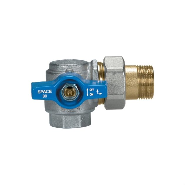 Valvola a sfera squadra con bocchettone  DX 3/4 a farfalla blu frontale