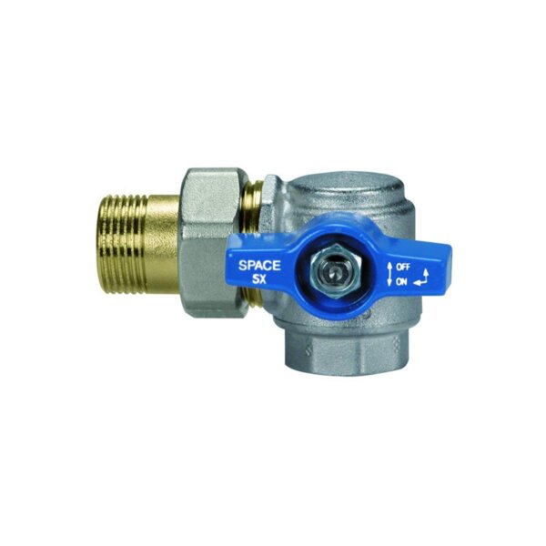 Valvola a sfera squadra con bocchettone  SX 3/4 a farfalla blu frontale