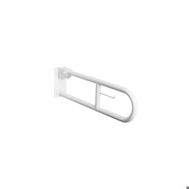 Maniglione sicurezza ribaltabile bianco con portarotolo, 70 cm