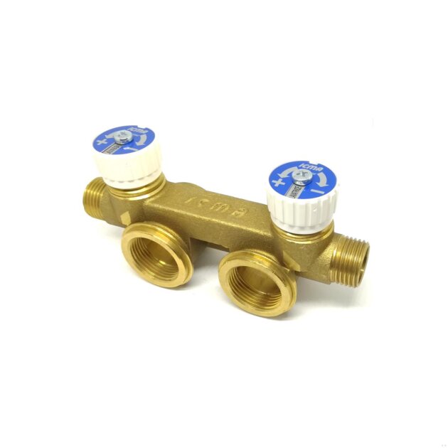Collettore componibile ottone 3/4x1/2, 2 attacchi con chiusure