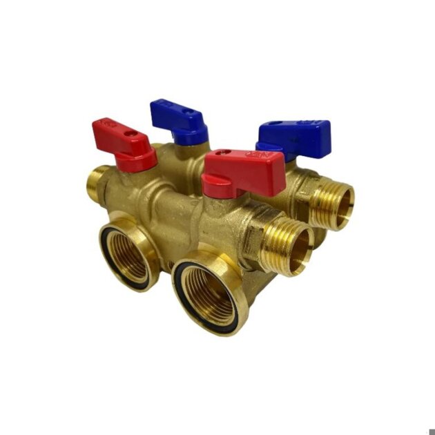 Collettore componibile ottone 3/4x1/2, 4 attacchi con chiusure