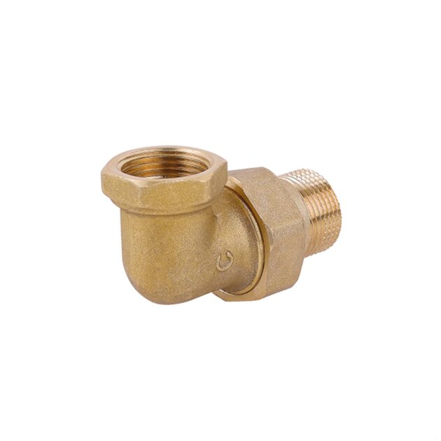 Raccordo curvo in ottone a tre pezzi, MF, da 1'