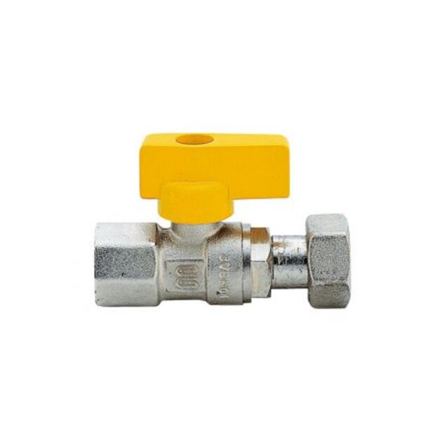 Rubinetto a sfera diritto per gas  F  da  1/2  con dado girevole  da  1/2