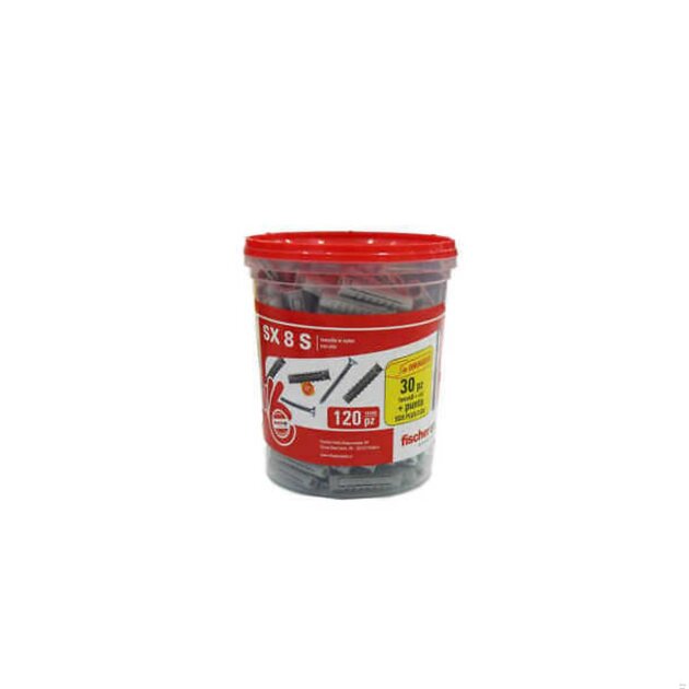 Barattolo da 120 tasselli con vite SX 8 S Fischer