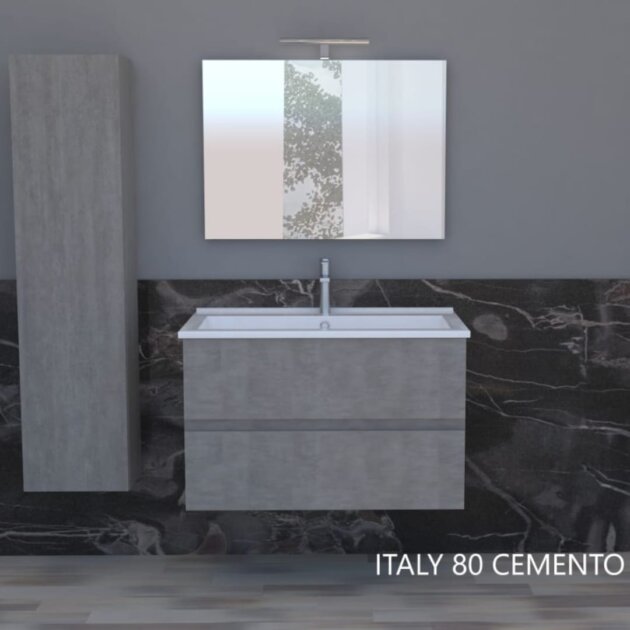 Composizione bagno ITALY 80 fin.Cemento 2 cass.specchio/led