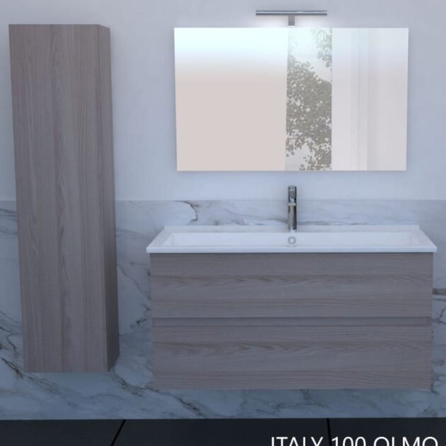 Composizione bagno ITALY 100 fin.Cemento 2 cass.specchio/led