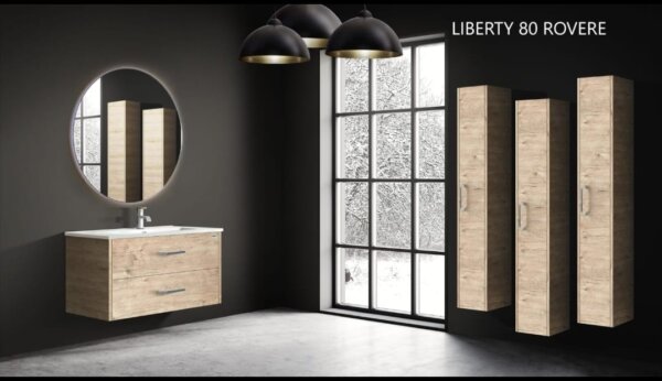 Composizione bagno LIBERTY 80 fin. Rovere 2 cass.specchio/led