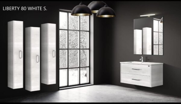 Composizione bagno LIBERTY 80 fin. White 2 cass.specchio/led