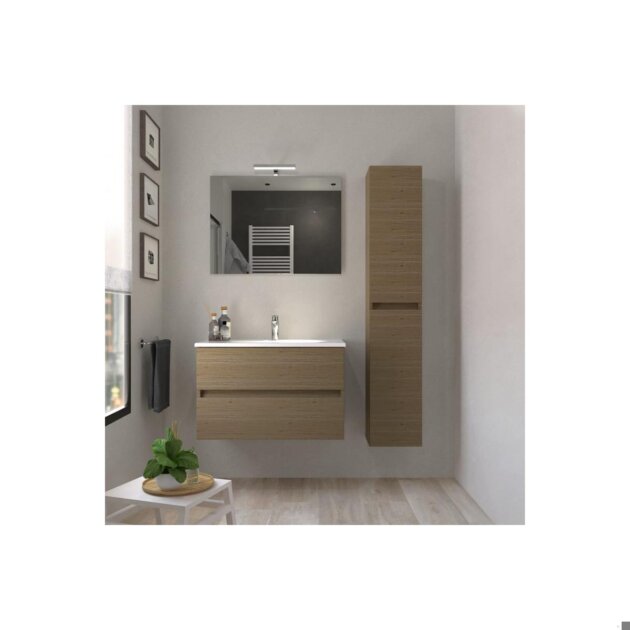 Composizione bagno NOHA 100 fin. Rovere Bruges cass.specchio/led