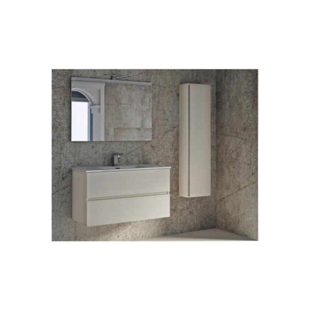 Composizione bagno NOHA 100 fin. Bianco ROock s.specchio/led