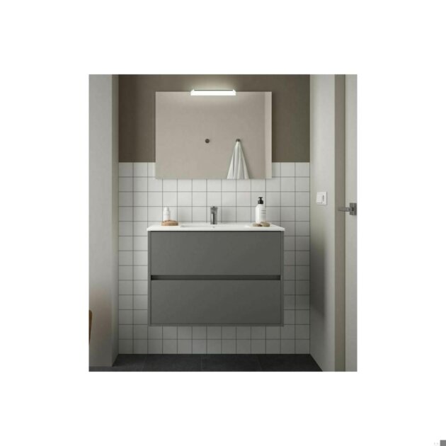 Composizione bagno MONYA 90 fin.Cemento 2 cass.specchio/led