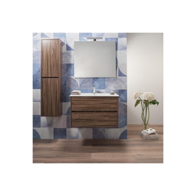 Composizione bagno MONYA 90 fin.Noce 2 cass.specchio/led