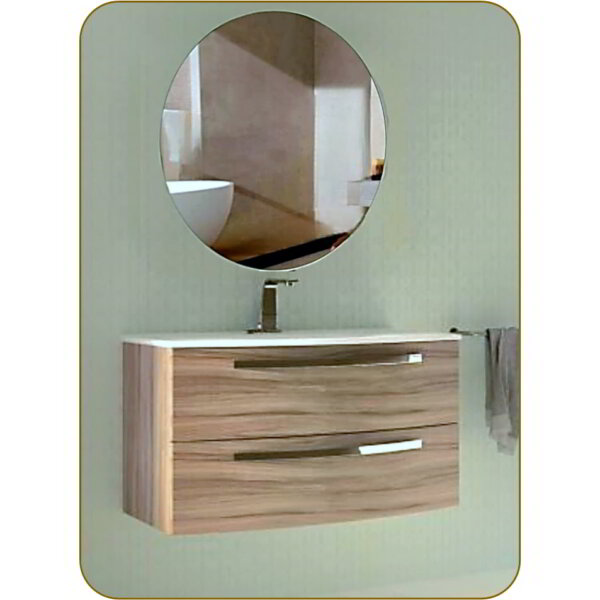 Composizione bagno tondo JAMES 100 LARICE 2 cass.specchio tondo/led