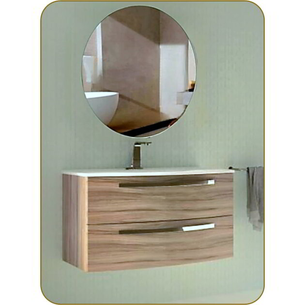 Composizione bagno tondo JAMES 100 LARICE 2 cass.specchio tondo/led